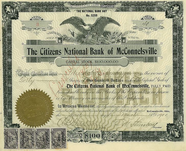 Citizens National Bank in Gastonia Stock Certificate 