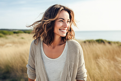 girl smiling in a field